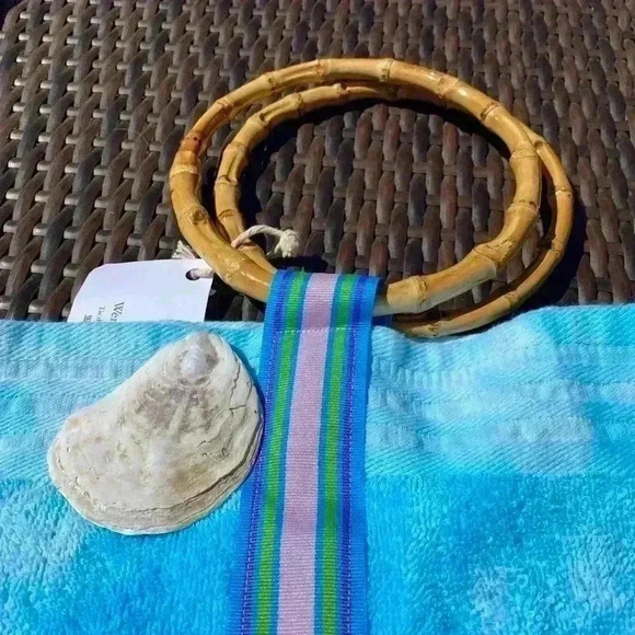 New Beach Towel Bag Surf Sun tie dye Wooden Handles Handmade - Picture 4 of 5